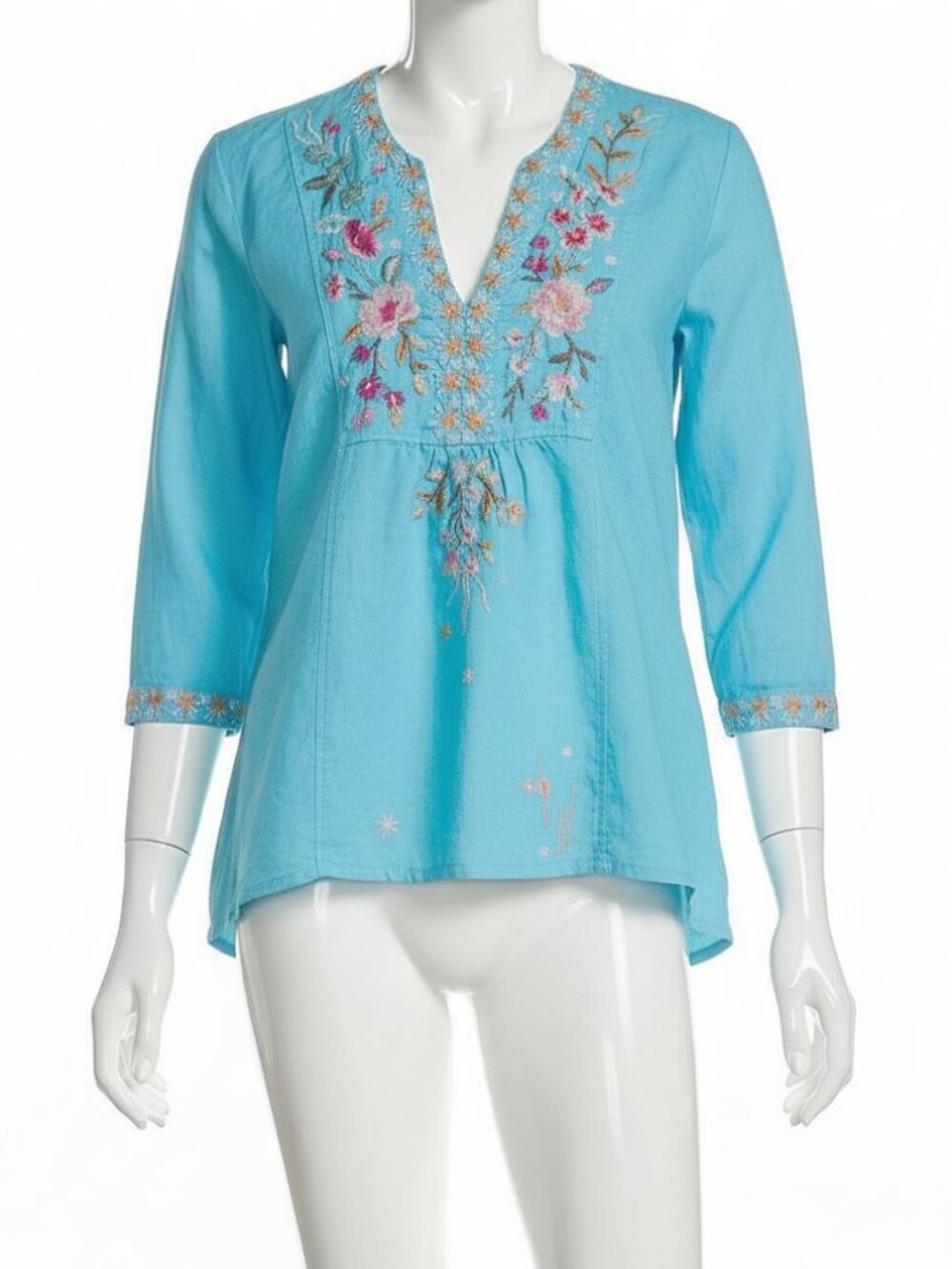 Johnny Was Women's Blue Lissa Weekend Linen Embroidered Top Size S